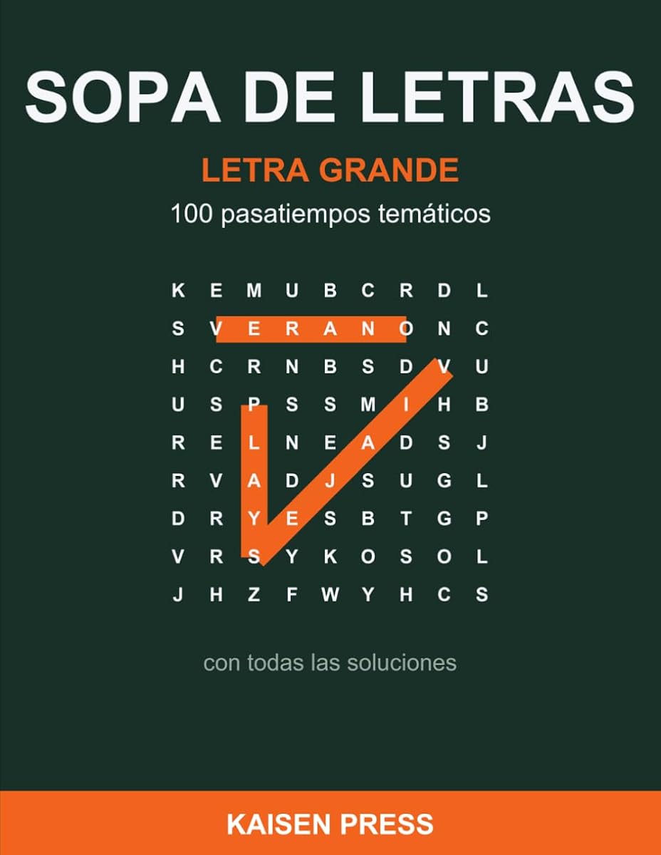 Sopa de Letras Letra Grande — 100 pasatiempos temáticos con soluciones